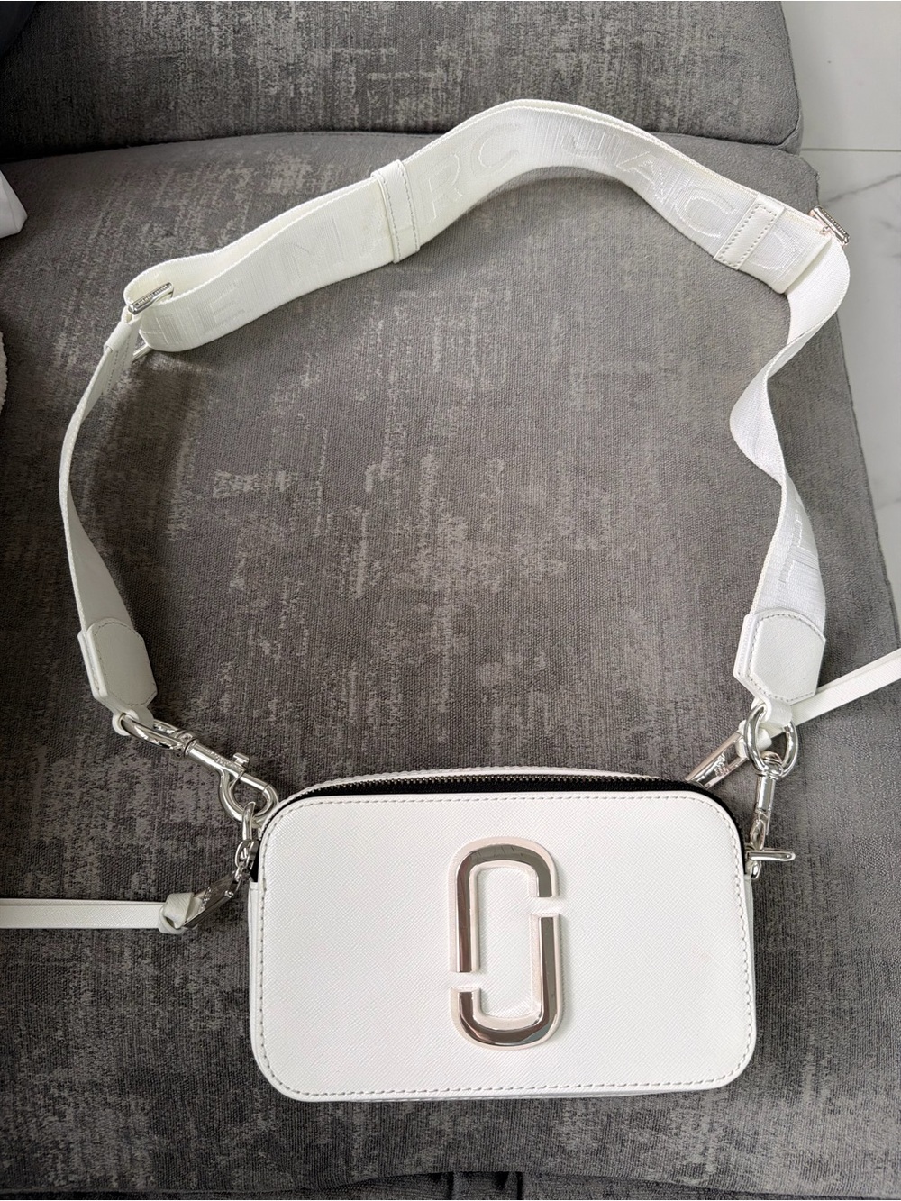 Marc Jacobs White Camera Crossbody with Silver Hardware